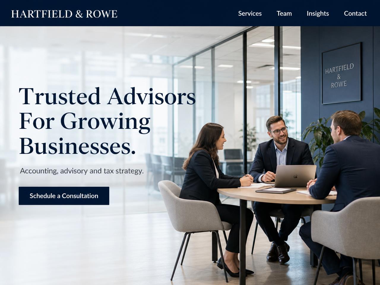 Hartfield & Rowe professional services website design shown on desktop